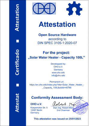 Oho cs1 attestation Solar Water Heater - Capacity 100L.png